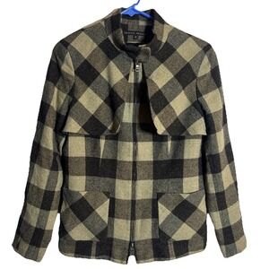 Jenne Maag Women's Plaid Wool Zip‑Up Jacket Size M Vintage Style Coat Black/Gray